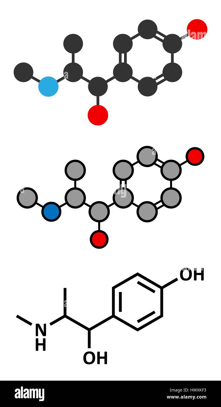 Oxilofrine (Methylsynephrine, Oxyephrine) Stimulans Wirkstoffmolekül. Stilisierte 2D Renderings und konventionellen Skelettformel. Stock Vektor