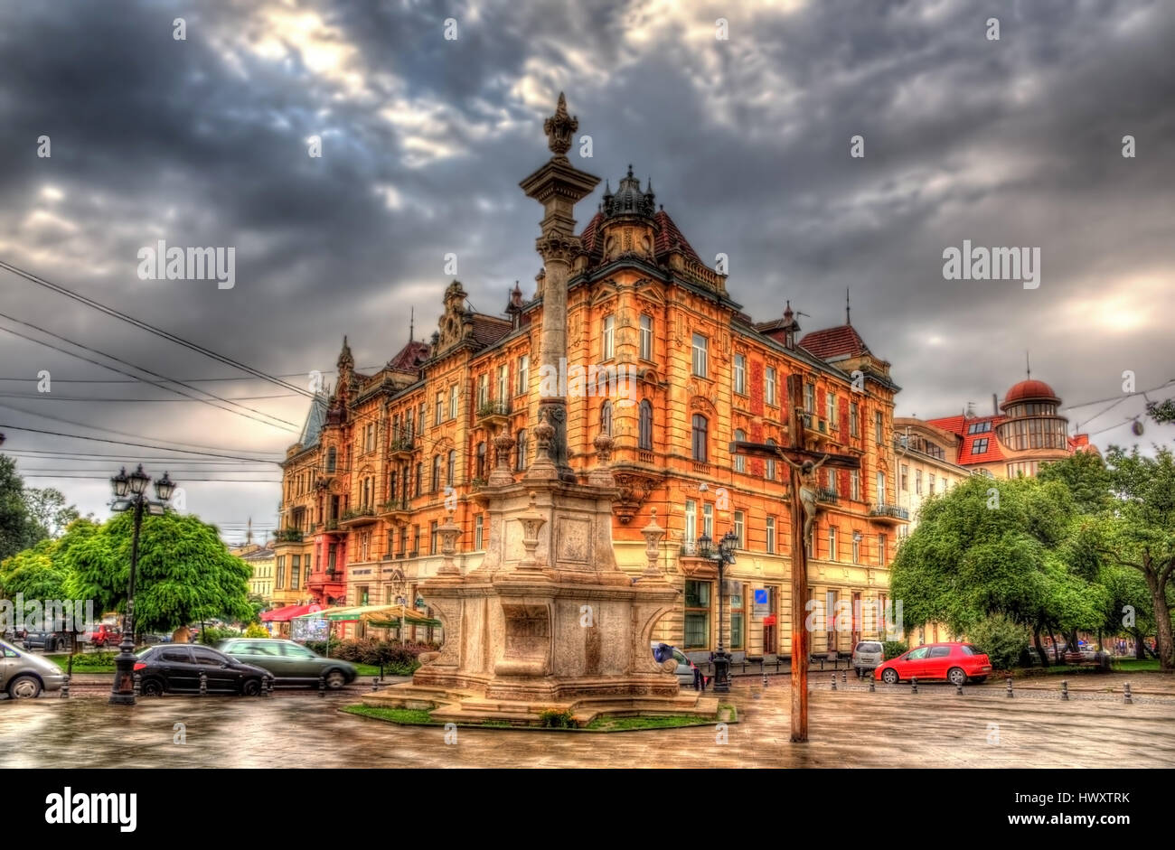 Spalte für Johannes von Dukla in Lemberg, Ukraine Stockfoto