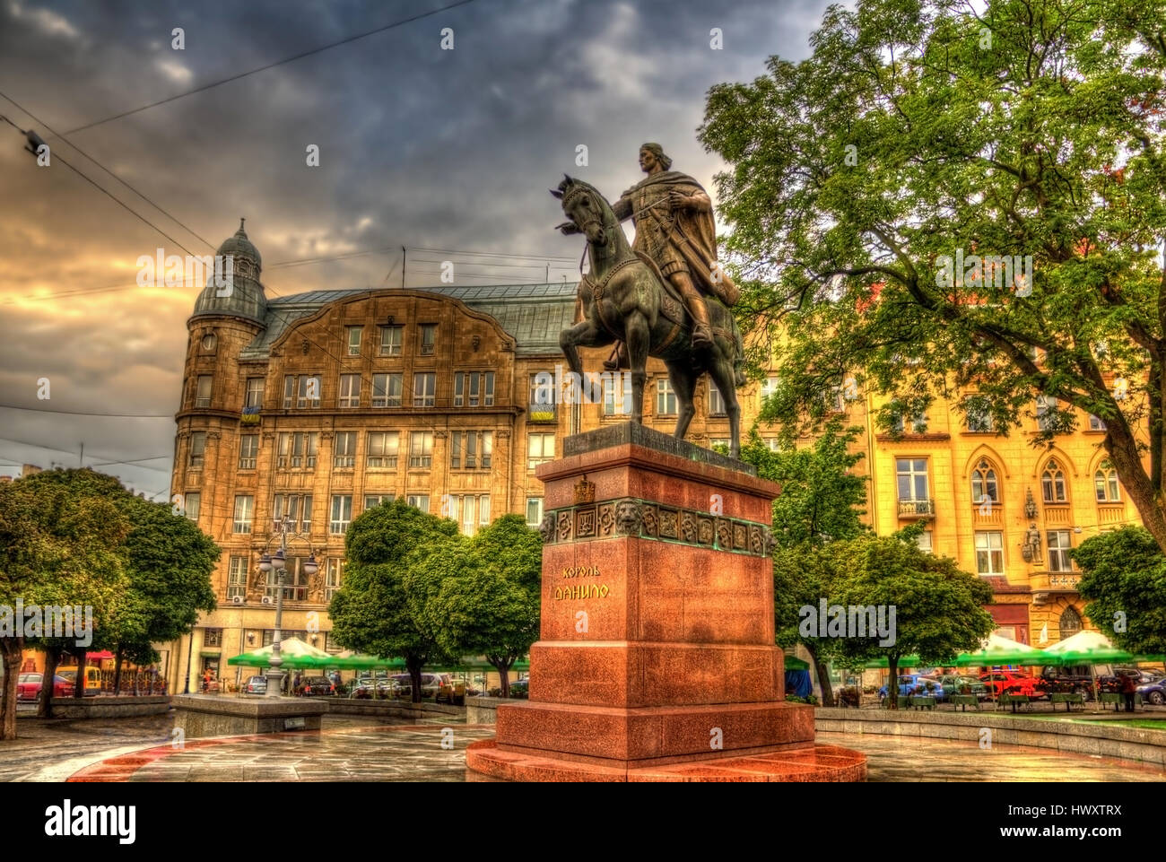 Statue von Daniel von Galizien in Lemberg, Ukraine Stockfoto