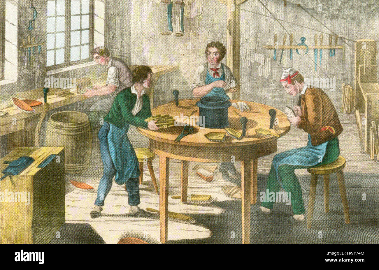 Borstbindare ist ein schwedischer Begriff für einen Handwerker, der sich auf Binden und Anbringen von Materialien spezialisiert hat, oft im Zusammenhang mit der Tierhaltung oder Textilkunst, wobei der Schwerpunkt auf traditionellen manuellen Techniken liegt. Stockfoto