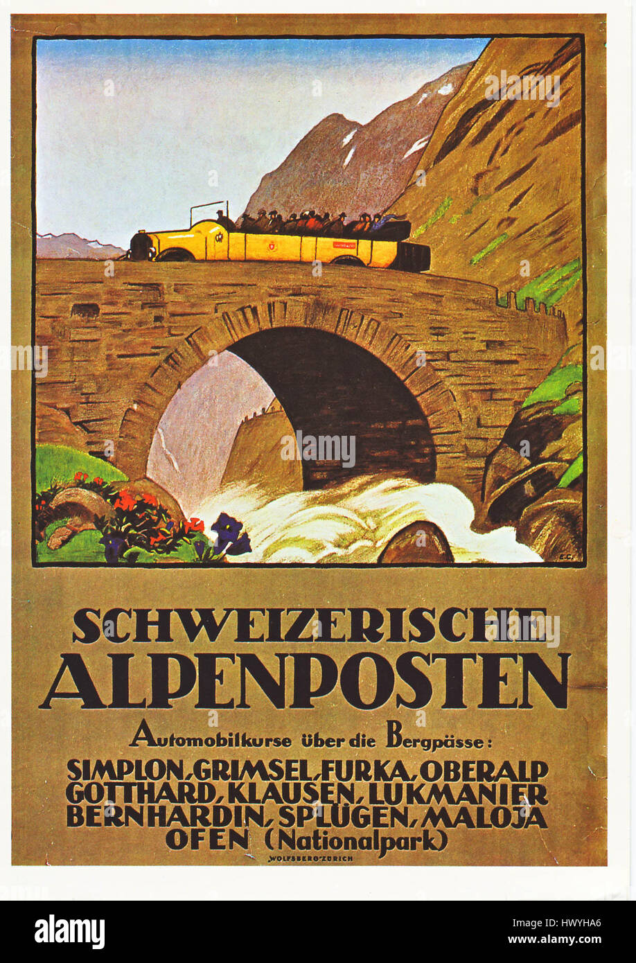 „Alpenpost“ ist ein historisches Kunstwerk, das einen Postboten zeigt, der Briefe in der Alpenregion verschickt. Dieses Stück erfasst die Landschaft und den sozialen Kontext der frühen Postdienste in Europa. Stockfoto