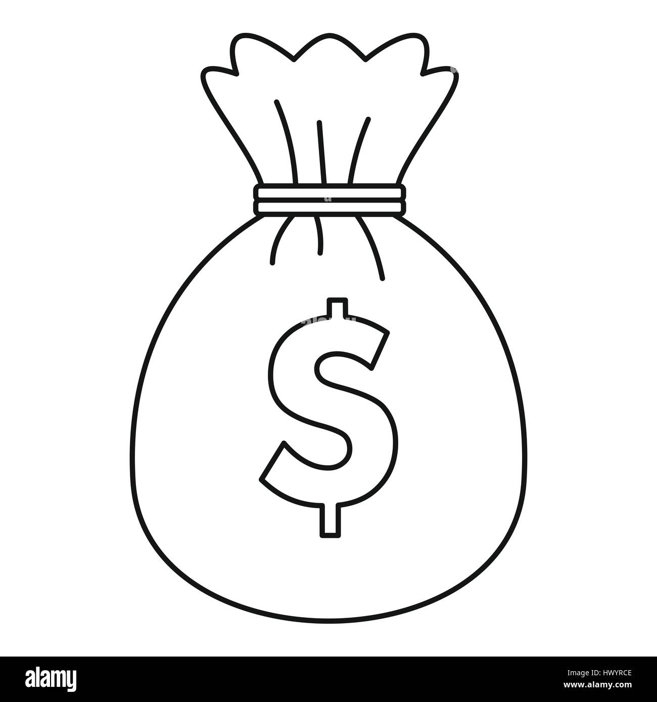 Tasche mit Dollar-Symbol, Umriss-Stil Stock Vektor