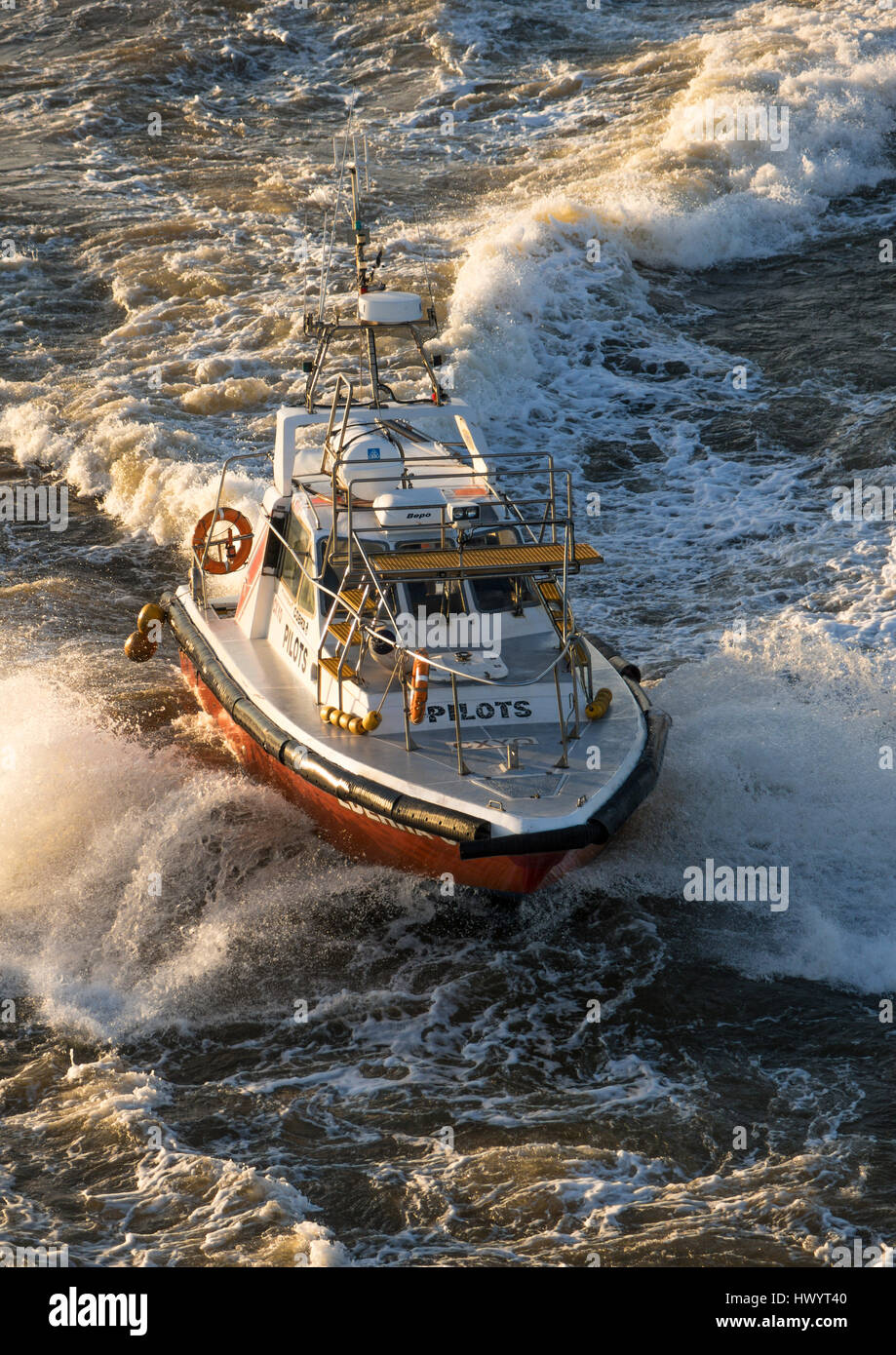 Pilot Boat, kommt zu versenden um Pilot, Montevideo, Uruguay zu sammeln Stockfoto