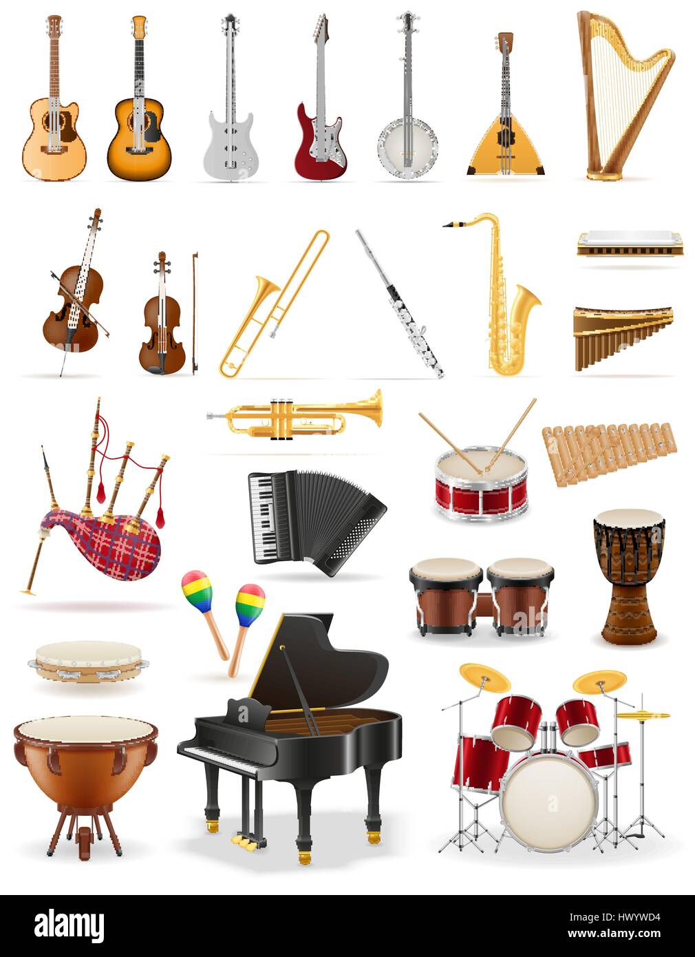 Symbol Instrumente Musikinstrumente set Symbole Lager Vektor-Illustration isoliert auf ...