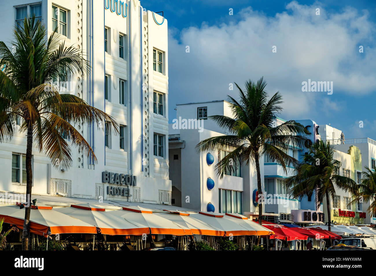 Reihe von Hotels, South Beach, Miami Beach, Florida USA Stockfoto