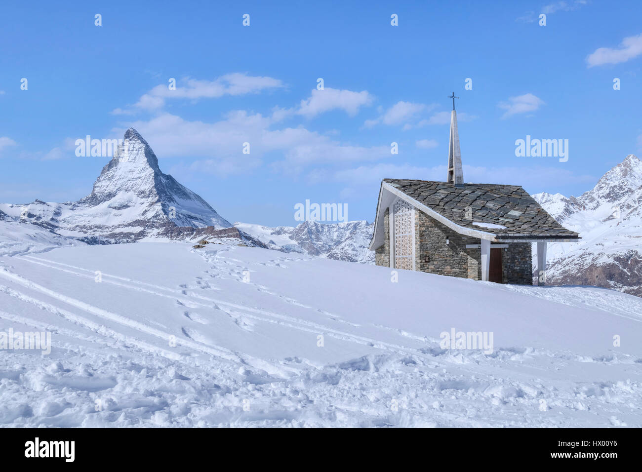 Bruder Klaus Riffelberg Kapelle, Matterhorn, Zermatt, Gornergrat, Wallis, Schweiz, Europa Stockfoto