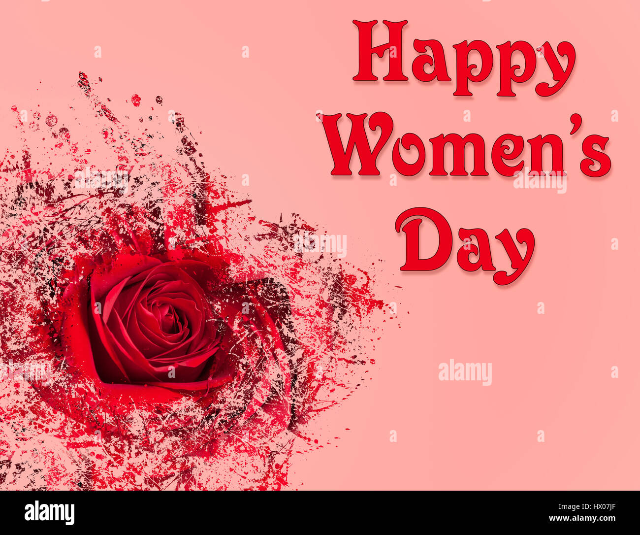 Glücklich Womens Day Background mit roter rose Stockfoto