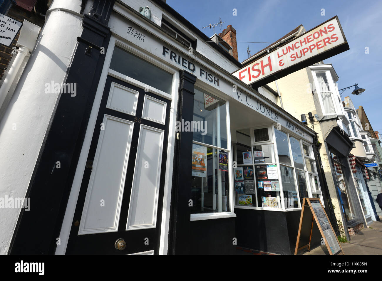 V C Jones Fish &amp; Chips-Shop, Whitstable, Kent Stockfoto