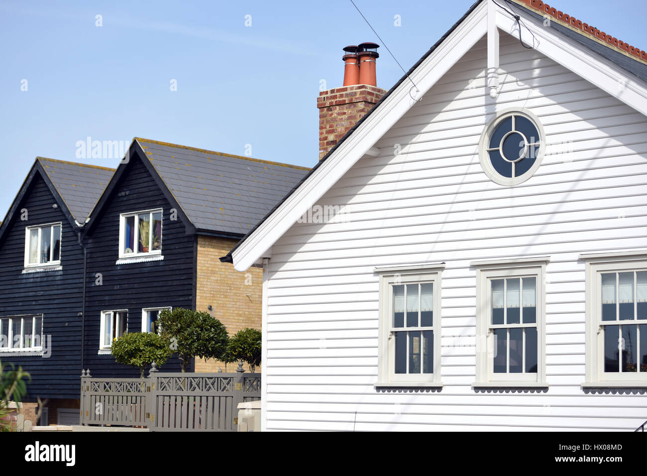 Weatherboarded Gebäude in Whitstable, Kent. Stockfoto