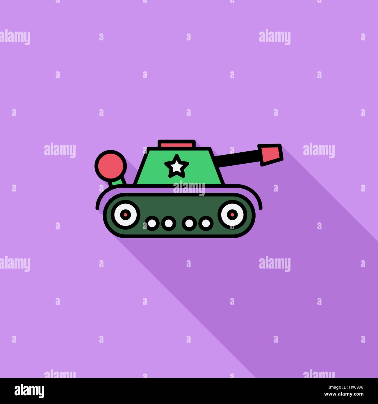 Tank-Spielzeug-Symbol. Flache Vektor zugehörige Symbol mit langen Schatten für Web und mobile Anwendungen. Es ist einsetzbar als - Logo, Symbol, Piktogramm, Infografik Eleme Stock Vektor