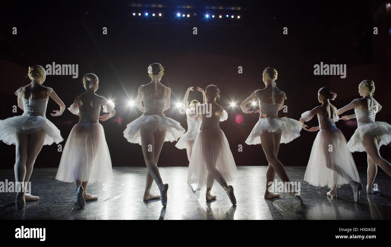 Rückansicht des schweren Ballett-Tänzer in Tracht bei Show auf der Bühne Stockfoto