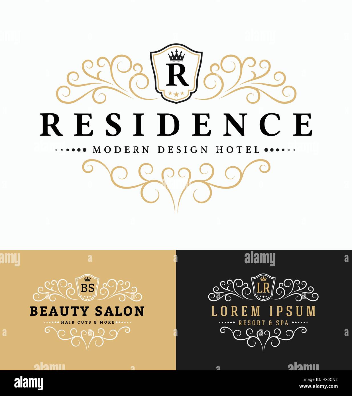 Luxuriöse Royal Logo Vektor Re-sizable Design Vorlage geeignet für Unternehmen und Produktnamen, Luxus-Industrie wie Hochzeit, Restaurant, Hotel, bea Stock Vektor