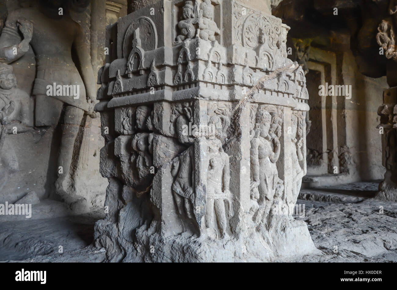 Ellora Höhlen nahe Aurangabad, Bundesstaat Maharashtra in Indien. Stockfoto