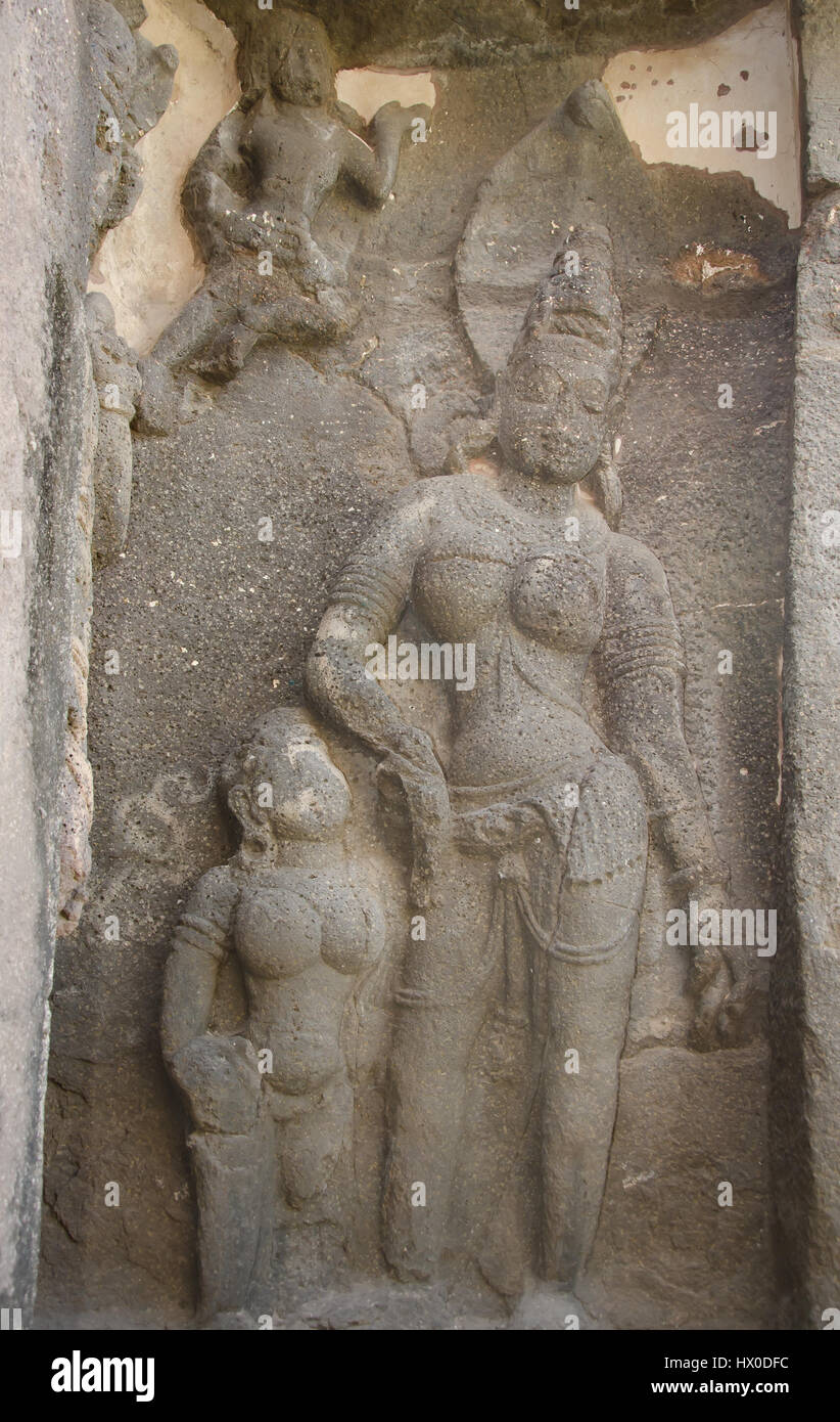 Ellora Höhlen nahe Aurangabad, Bundesstaat Maharashtra in Indien. Stockfoto