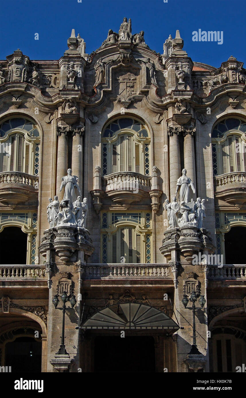 Eine Detail-Ansicht von der Fassade des Gran Teatro De La Habana, Havana, Kuba Stockfoto