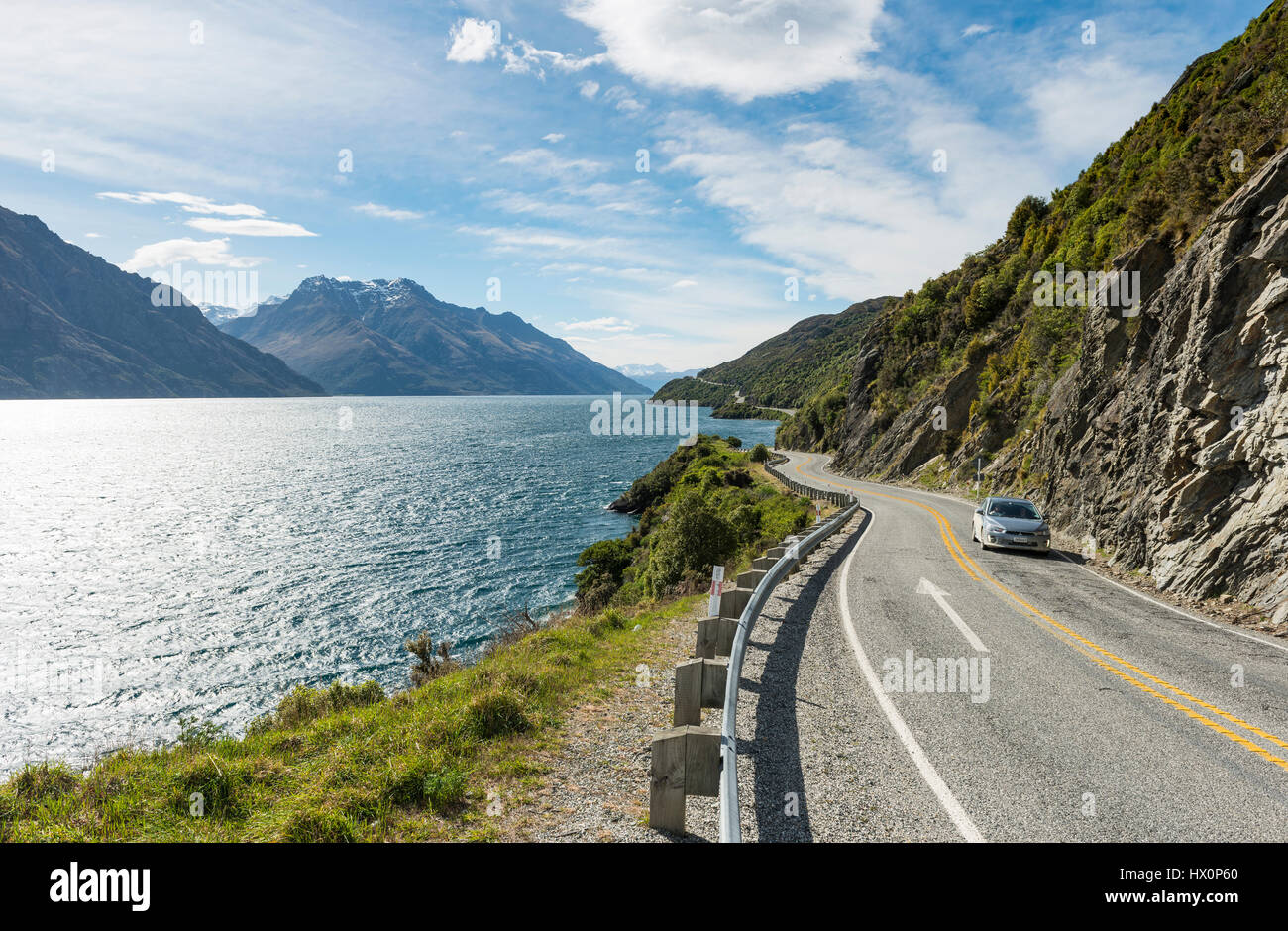 Straße am Lake Wakatipu, Devils Treppe, Otago und Southland, Neuseeland Stockfoto