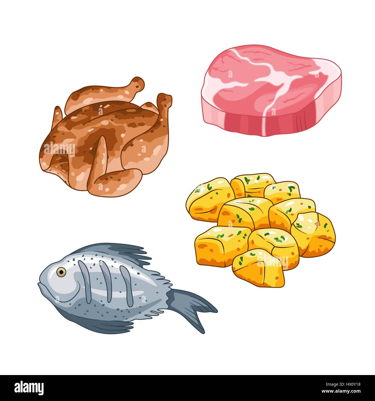 Lebensmittel und Essen Vektor festgelegt im Cartoon-Stil Stock Vektor