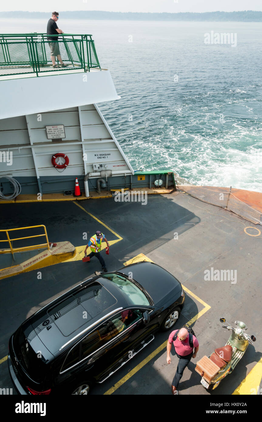 MV Issaquah Fauntleroy in West Seattle für Southworth verlassen, auf der anderen Seite des Puget Sound. Stockfoto