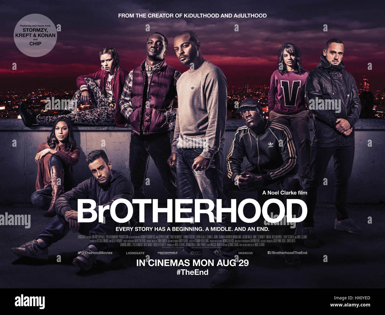 Bruderschaft, (oben L-R) Rosa Coduri, Arnold Oceng, Noel Clarke, rote Madrell, Jason Maza (unten L-R) Shanika Warren-Markland, Fady Elsayed, Stormzy, 2016. © Lionsgate /Courtesy Everett Collection Stockfoto