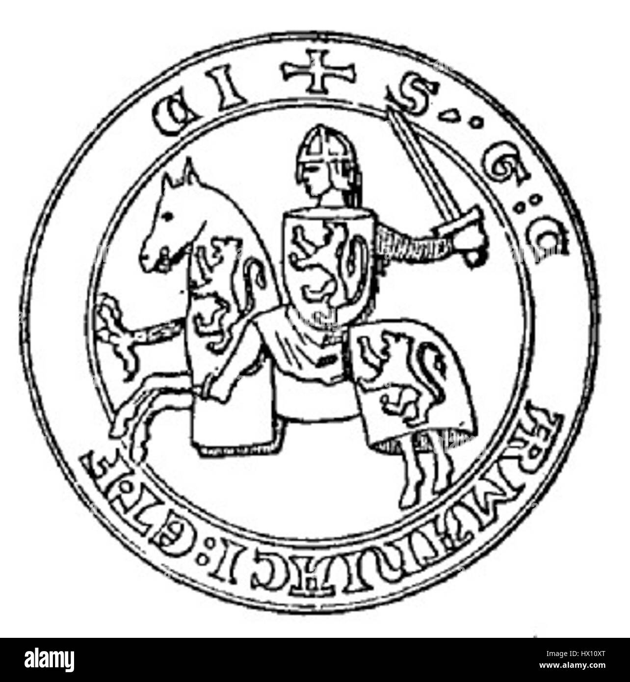 Gerald VI. Von Armagnac war ein prominenter Adliger im mittelalterlichen Frankreich, bekannt für seine Beteiligung an den politischen und militärischen Ereignissen des 14. Jahrhunderts. Seine Familie spielte eine wichtige Rolle im Armagnac-Burgund-Konflikt, einer wichtigen Episode in der französischen Geschichte während des Hundertjährigen Krieges. Stockfoto