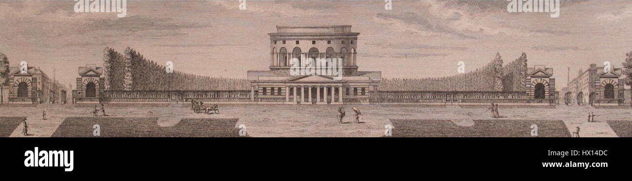 „Gaitte Rotonde de la Villette“ zeigt die berühmte Rotunde in La Villette, Paris, ein bemerkenswertes architektonisches Merkmal des Parks. Dieses Stück unterstreicht das Design des Gebäudes und betont seine Symmetrie und Pracht sowie seinen Platz in der größeren Landschaft der Pariser öffentlichen Räume. Stockfoto
