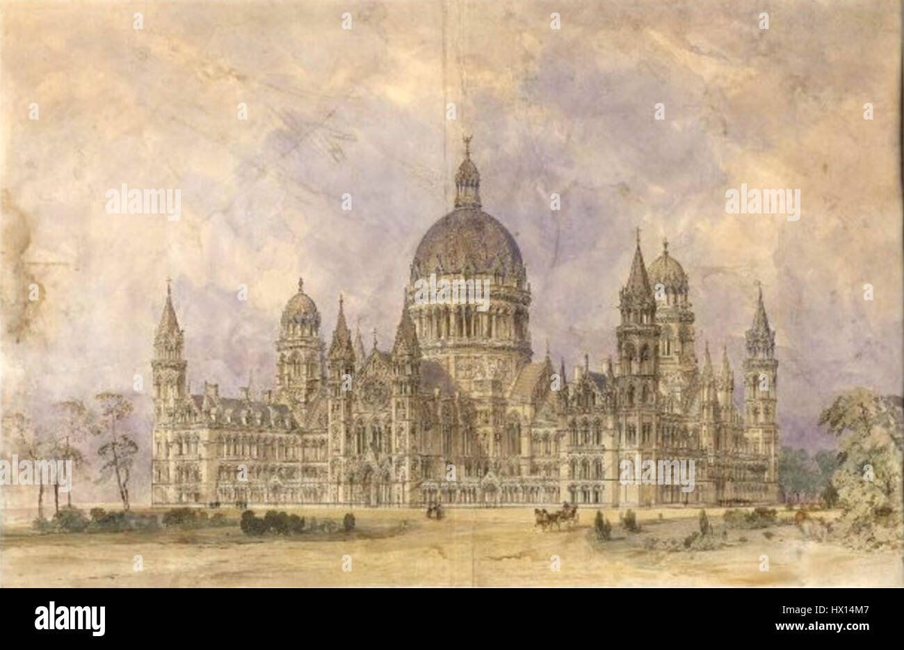 George Gilbert Scotts Entwurf für den Reichstag im Jahr 1872 zeigt eine Kombination aus neogotischen und Renaissance-Revival-Stilen, die die Größe des viktorianischen Zeitalters und architektonische Innovation verkörpern. Stockfoto George Gilbert Scotts Entwurf für den Reichstag im Jahr 1872 zeigt eine Kombination aus neogotischen und Renaissance-Revival-Stilen, die die Größe des viktorianischen Zeitalters und architektonische Innovation verkörpern. Stockfoto