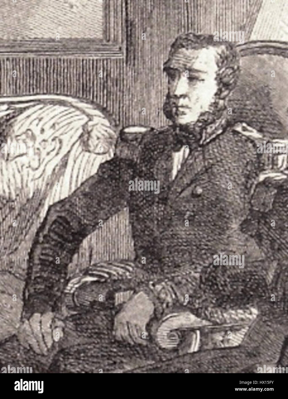 Dieses 1863 gemalte Porträt von Colonel Neale fängt die Militärfigur im Kontext der britischen Militärgeschichte des 19. Jahrhunderts ein. Das Gemälde spiegelt den Stil der Zeit und die Rolle der Figur im Militärleben wider. Stockfoto