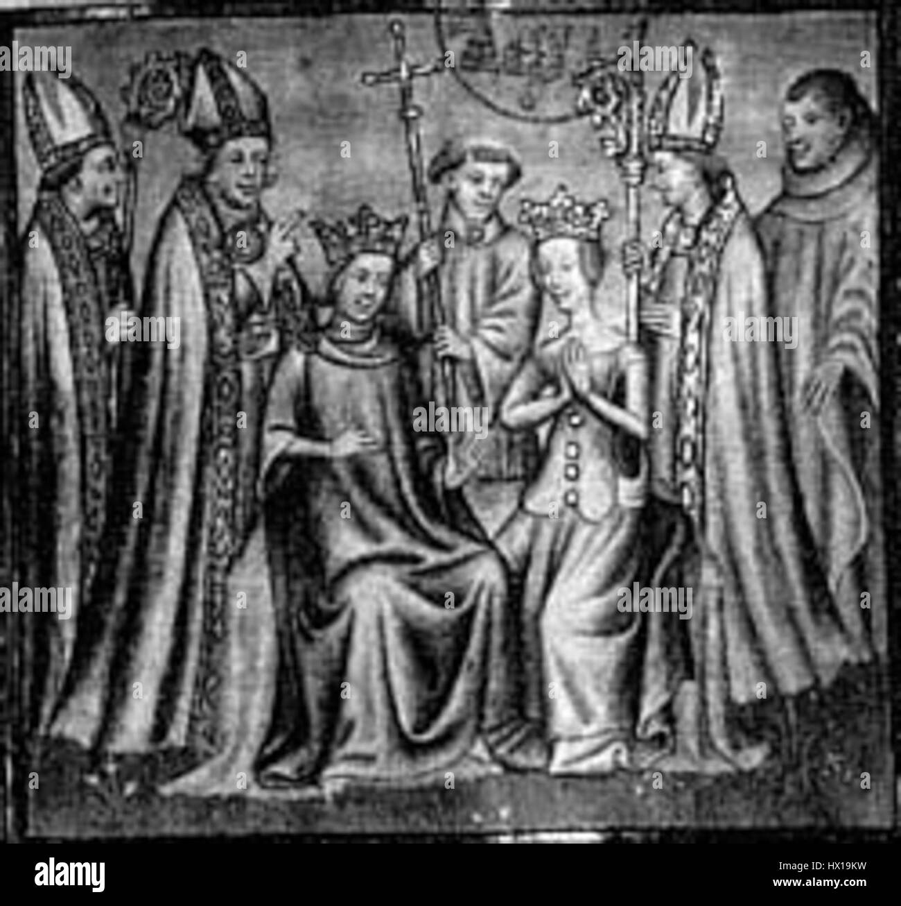 Die Krönung von Ludwig VIII. Und Blanche von Kastilien fand 1223 statt. Ludwig VIII. Folgte seinem Vater Philipp II. Nach, während seine Frau Blanche von Kastilien neben ihm gekrönt wurde. Dieses Ereignis markierte den Beginn ihrer Herrschaft über Frankreich und war ein wichtiger Moment in der mittelalterlichen französischen Geschichte. Stockfoto