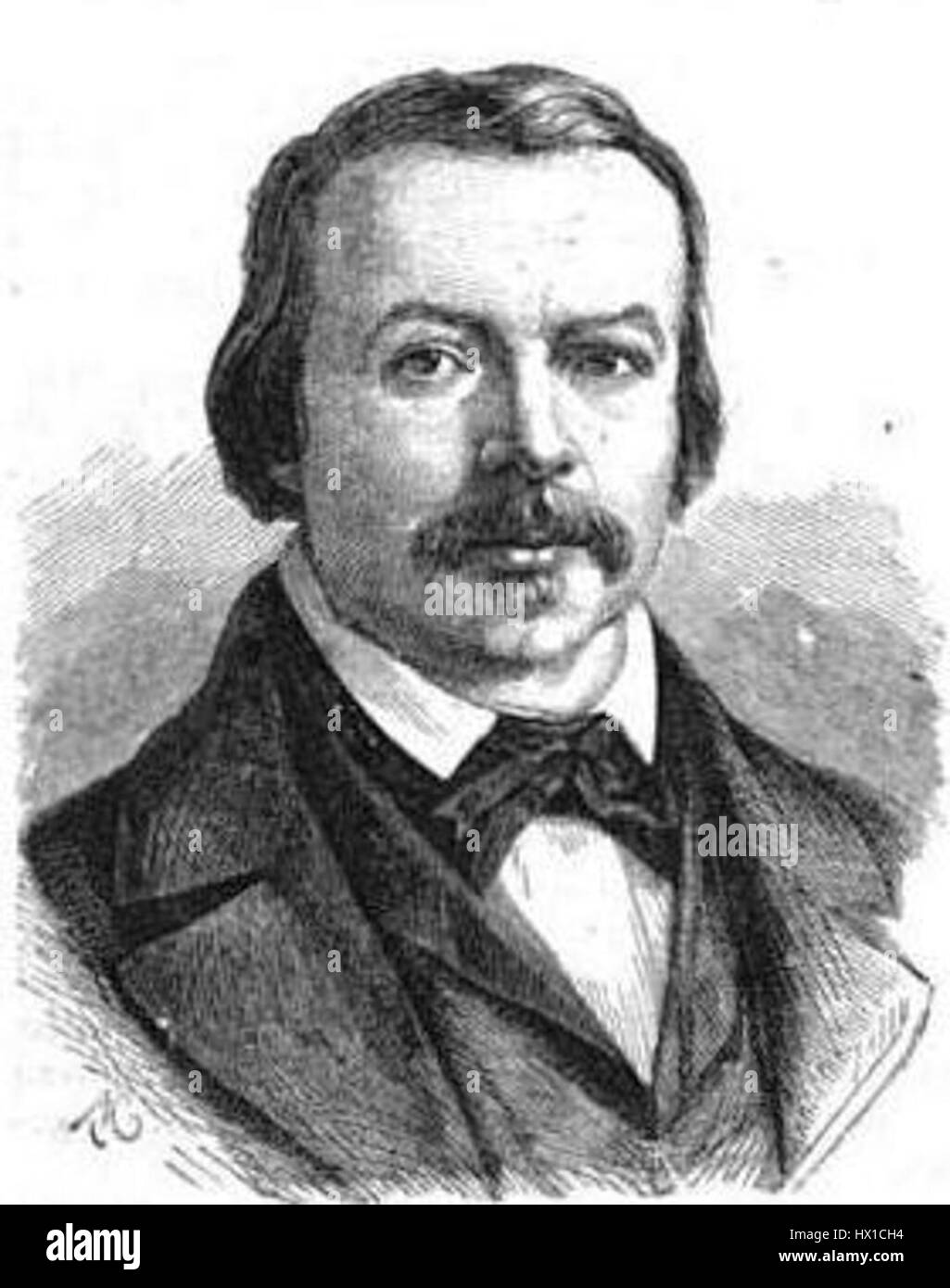 „Flocon“ (1848) ist ein Werk des französischen Künstlers Flocon, das eine ruhige ländliche Szene mit Schwerpunkt auf der Schönheit der Natur darstellt. Das Gemälde zeigt üppiges Grün und eine ruhige Atmosphäre, die typisch für die französische Landschaftskunst des 19. Jahrhunderts ist. Stockfoto