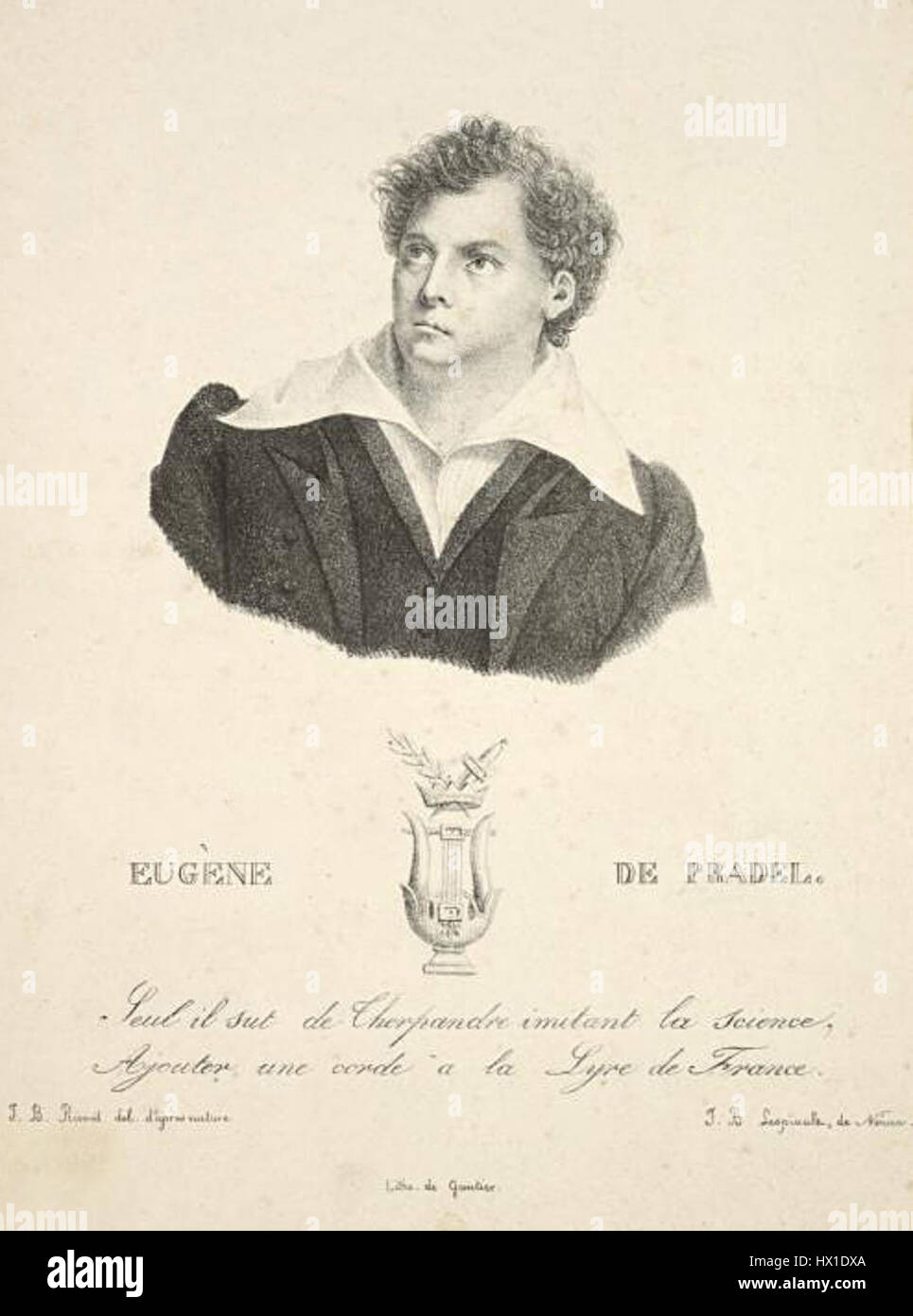 Ein Porträt oder künstlerische Darstellung von Eugene de Pradel, einem französischen Künstler aus dem 19. Jahrhundert, der für seine emotionale und detaillierte Darstellung der menschlichen Form bekannt ist. Seine Werke konzentrieren sich typischerweise auf menschlichen Ausdruck und Charakter. Stockfoto