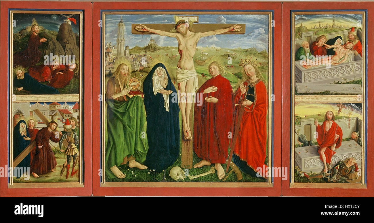 Der Feldbacher Altar ist ein religiöses Kunstwerk, das für seine komplizierten Details und seine historische Bedeutung bekannt ist. Es ist ein Beispiel für die hingebungsvolle Kunst, die während dieser Zeit geschaffen wurde, und zeigt religiöse Figuren und Themen mit dem Augenmerk auf Handwerkskunst und Ikonographie. Stockfoto