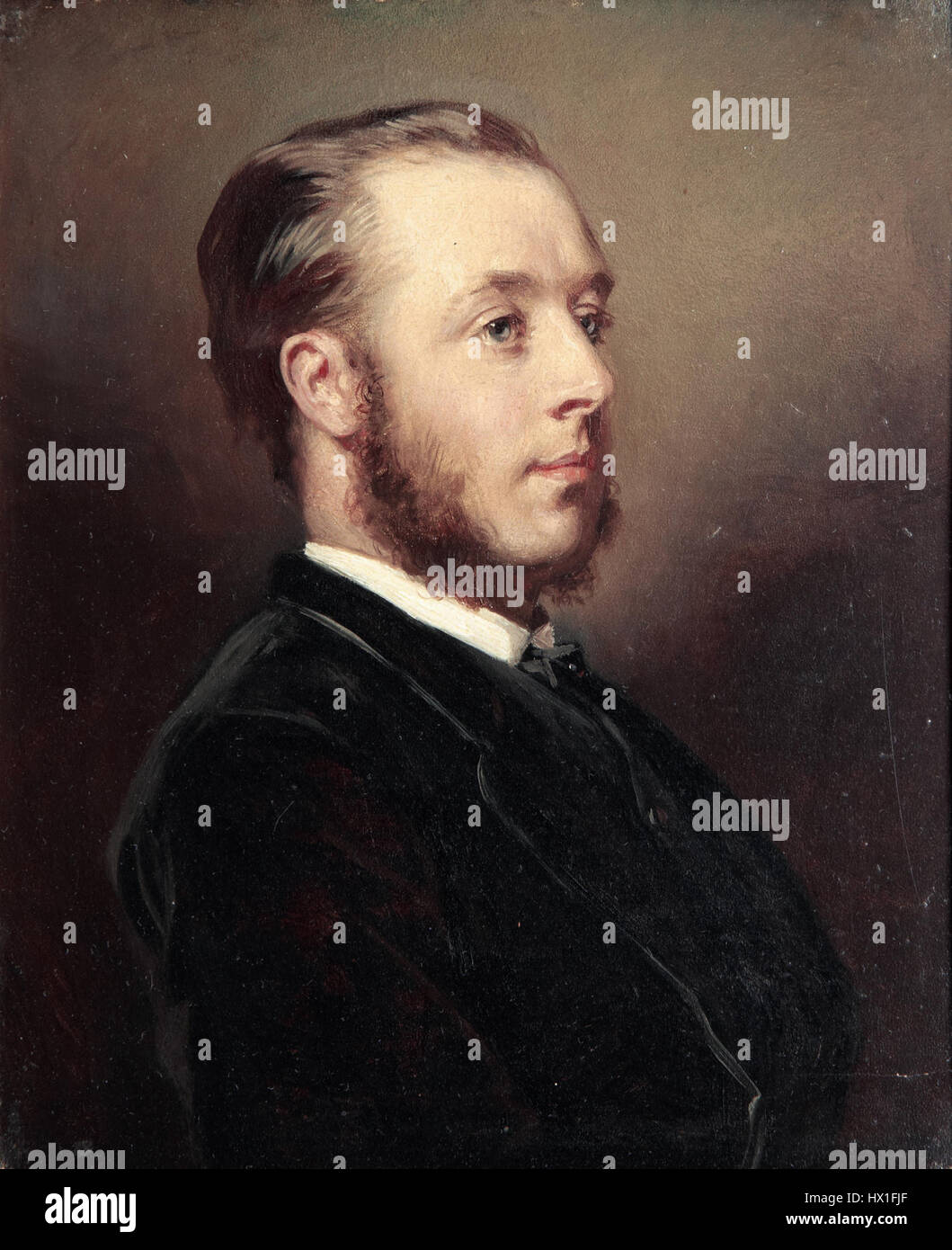 Dieses Porträt von George Hugh Wyndham wurde von Richard L. Lauchert gemalt, einem britischen Künstler aus dem 19. Jahrhundert. Das Gemälde spiegelt den raffinierten künstlerischen Stil der Zeit wider und erfasst Wyndhams aristokratische Merkmale in klassischer Porträtweise. Stockfoto