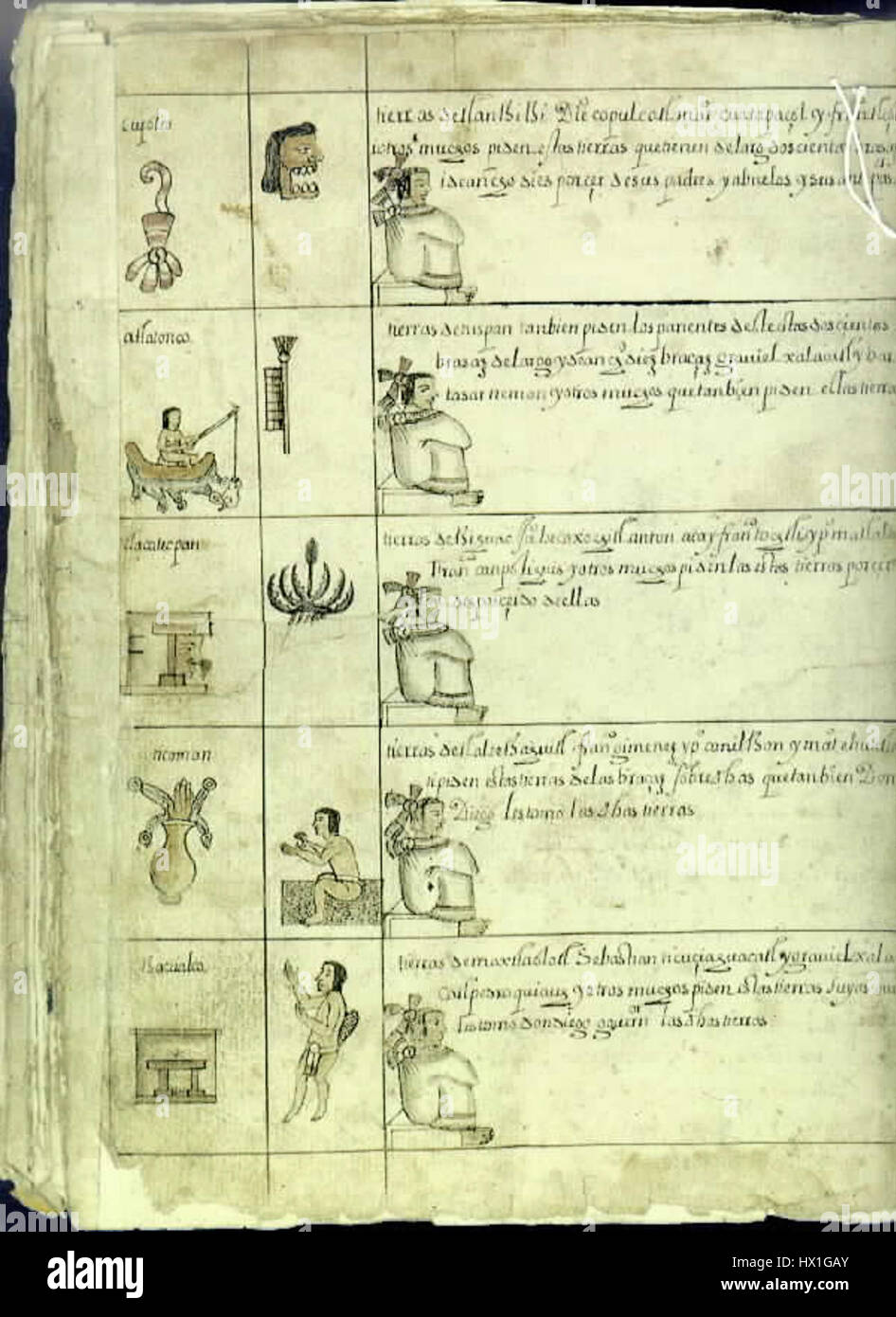 Der Codex Cozcatzin ist ein präkolumbisches Manuskript aus Mexiko, das die Geschichte der Azteken, die Politik und die Tribut-Systeme dokumentiert. Es ist ein wichtiges Artefakt für das Verständnis der aztekischen Gesellschaft und Governance. Stockfoto