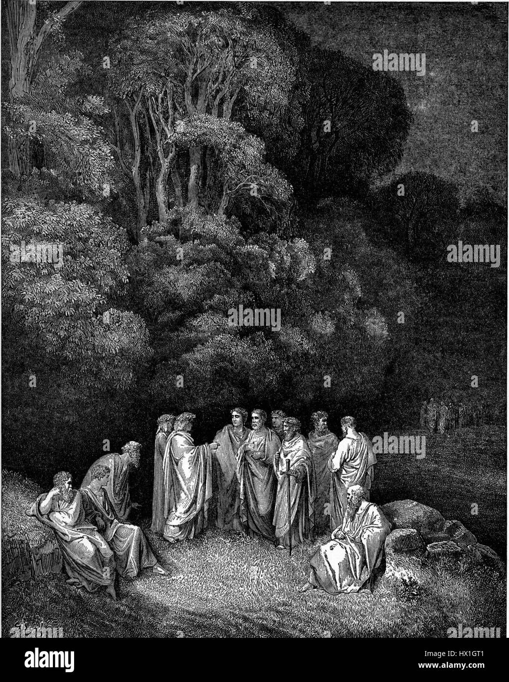 Das Werk DVinfernoHomerClassicPoets m bezieht sich auf eine Darstellung der Werke von Homer und Dante in der klassischen Poesie. In diesem Stück werden die Themen Heldentum, Tragödie und epische Erzählungen untersucht, die für die Werke beider Autoren von zentraler Bedeutung sind. Stockfoto