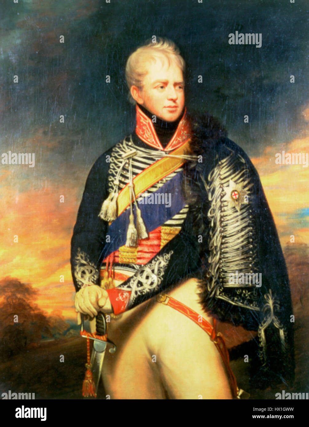 Ein Gemälde des Künstlers Ernest aus dem Jahr 1823, das ein historisches Ereignis oder eine Szene darstellt. Das Stück ist charakteristisch für die Kunst des frühen 19. Jahrhunderts und zeigt detaillierte Pinselarbeiten und einen narrativen Stil. Das Thema reflektiert die künstlerischen Strömungen der Zeit und bietet einen Einblick in die visuelle Kultur der frühen 1800er Jahre Stockfoto