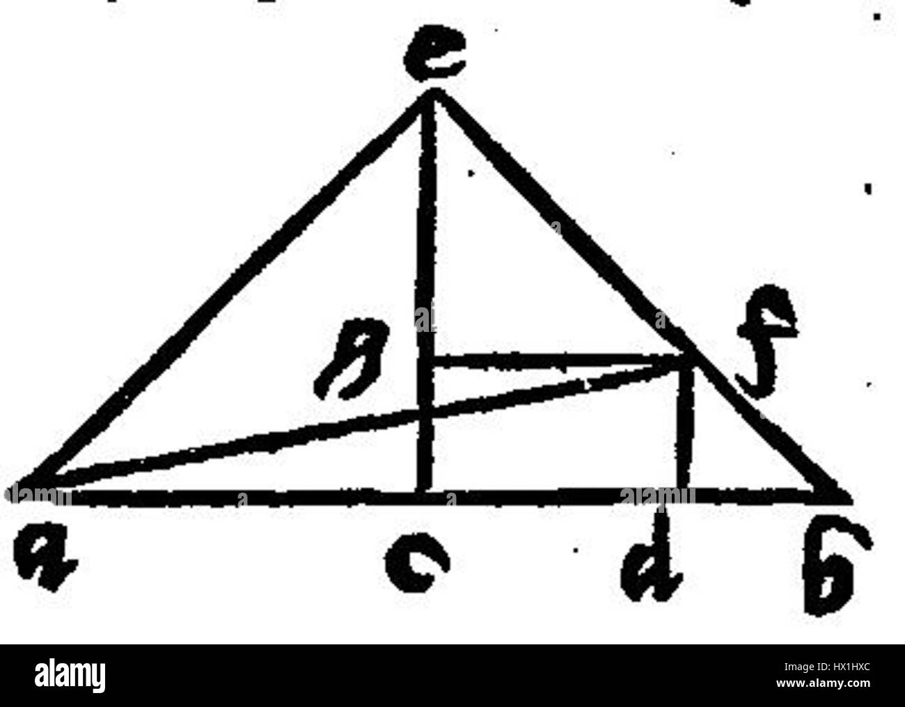 Diese Manuskriptseite aus Euklids *Elements* (Buch I) zeigt die mathematischen Prinzipien der Geometrie, wie sie Euklid vorlegt. Das antike Werk war eine Grundlage für die Entwicklung von Geometrie und Mathematik. Stockfoto