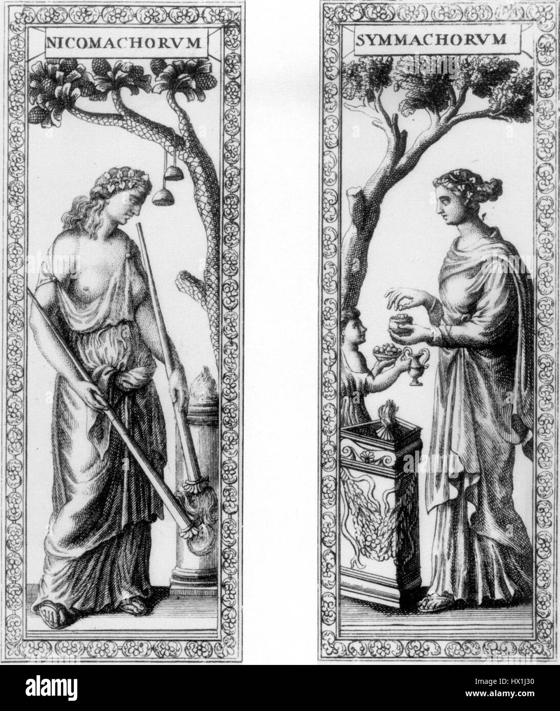 Das „Diptychon NicoSym“ ist ein graviertes Kunstwerk, das komplexe Designs und symbolische Elemente kombiniert. Als Diptychon besteht es aus zwei Tafeln, die oft Dualität oder kontrastierende Themen darstellen, die häufig in der antiken und mittelalterlichen Kunst verwendet werden. Stockfoto