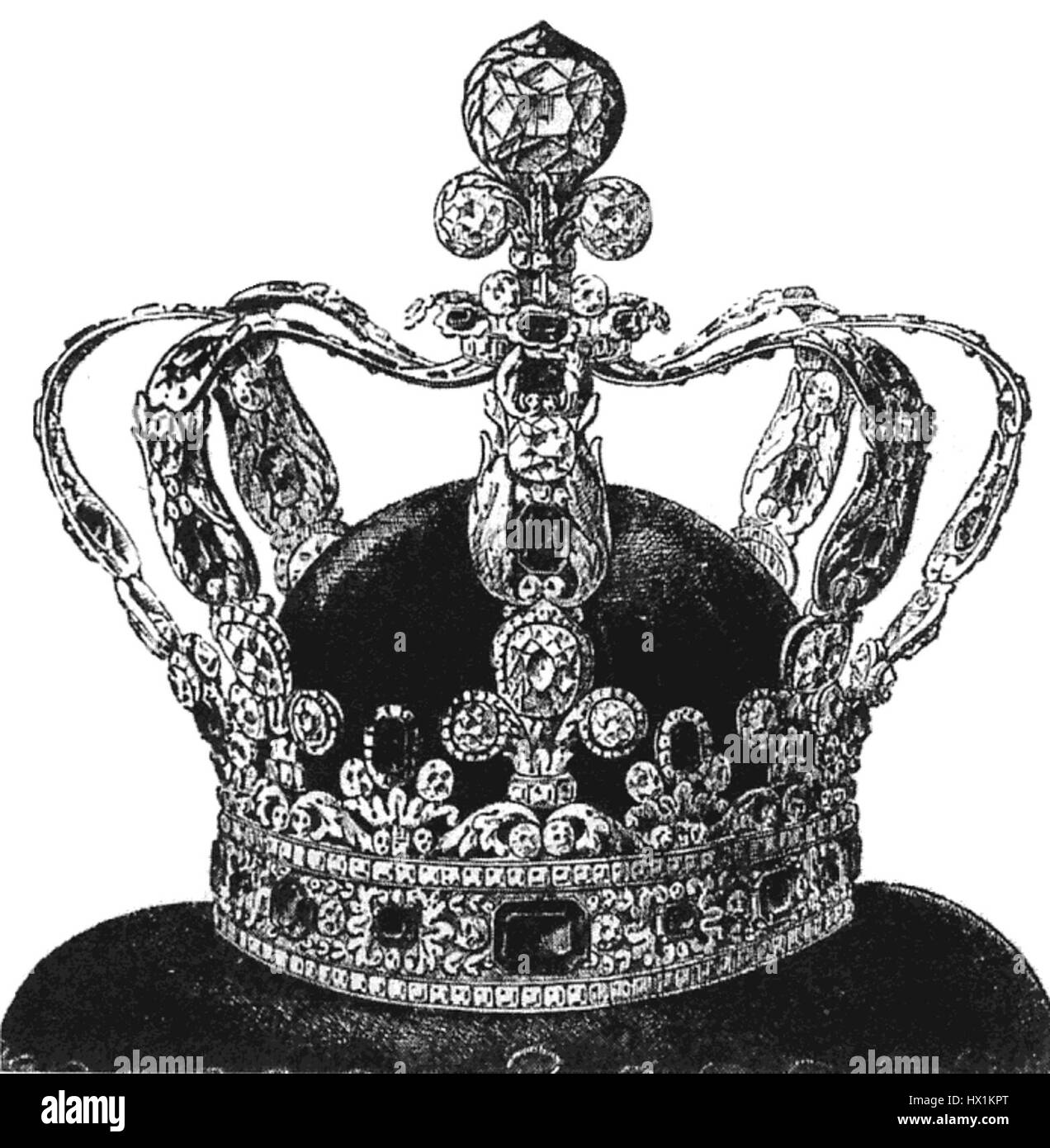 Die Krone Karls X. ist ein historisches Artefakt, das mit der französischen Monarchie in Verbindung steht. Es symbolisiert die königliche Autorität von Karl X., dem letzten Bourbon-König von Frankreich. Die Krone repräsentiert die Pracht und Traditionen des französischen Königshauses im 19. Jahrhundert. Stockfoto