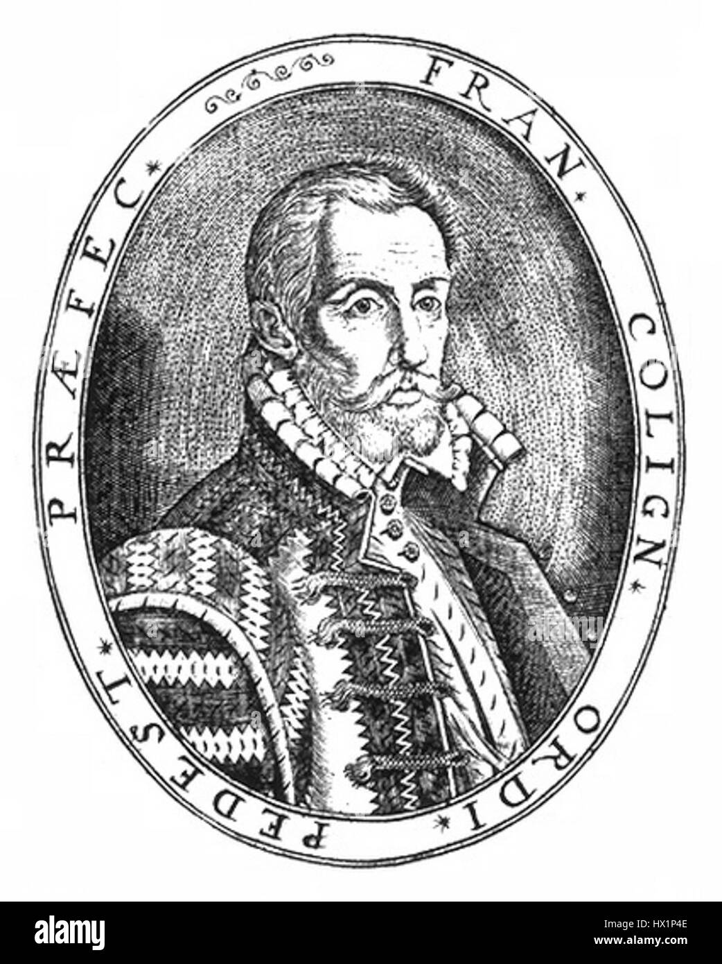 Francois de Coligny war ein französischer Adliger und Militärführer im 16. Jahrhundert. Er war eine prominente Hugenottenfigur in den französischen Religionskriegen und diente als Admiral von Frankreich. Seine Führung in der Schlacht und sein tragischer Tod spielten eine Schlüsselrolle in den protestantisch-katholischen Konflikten der damaligen Zeit und machten ihn zu einer historischen Figur von erheblicher Bedeutung. Stockfoto