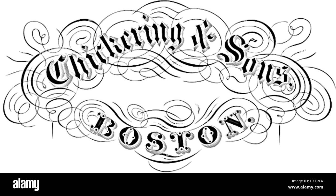 Chickering & Sons war ein prominenter amerikanischer Klavierhersteller, der für seine hochwertigen Instrumente bekannt ist. Das Soundboard-Label aus der Zeit um 1875 spiegelt die handwerkliche und Designqualität ihrer Klaviere wider, ein Symbol für ihr Erbe in der Musikindustrie. Stockfoto