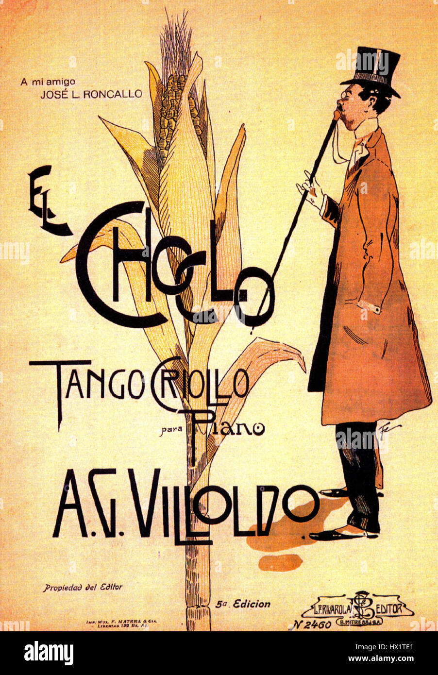 El Choclo ist ein traditioneller argentinischer Tango, der von Ángel Villoldo komponiert wurde. Er ist mit seiner lebhaften Melodie und seinem Rhythmus zu einem bedeutenden Teil des Tangogenres geworden. Das Stück wird oft in sozialen und kulturellen Zusammenkünften aufgeführt und symbolisiert das musikalische Erbe Argentiniens. Stockfoto