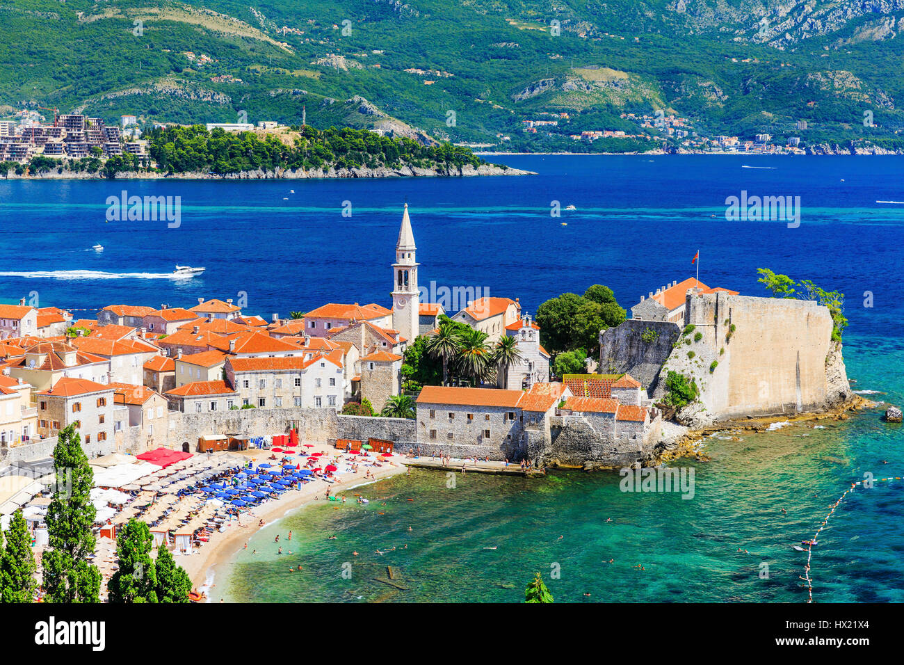 Budva, Montenegro. Blick der alten Stadt. Stockfoto
