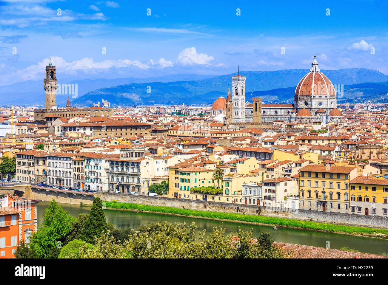 Florenz, Italien. Blick auf die Altstadt vom Piazzale Michelangelo. Stockfoto