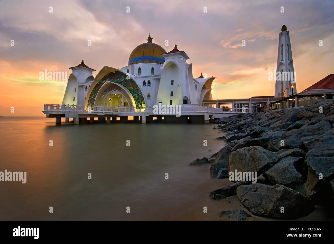 Sonnenuntergang am Selat Melaka Stockfoto