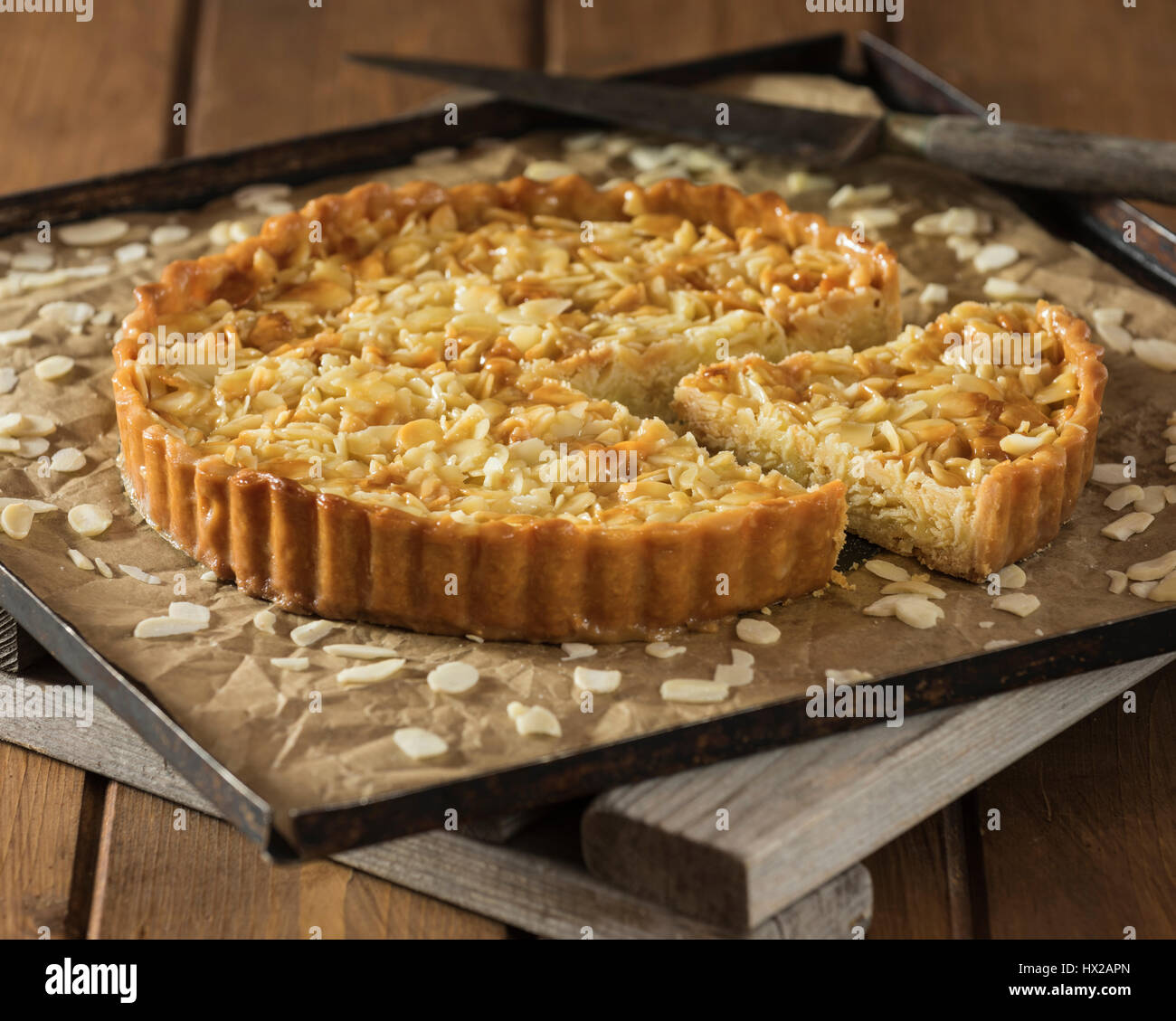 Tarte de Amêndoa. Portugiesisch-Mandel-Tarte. Portugal-Essen Stockfoto