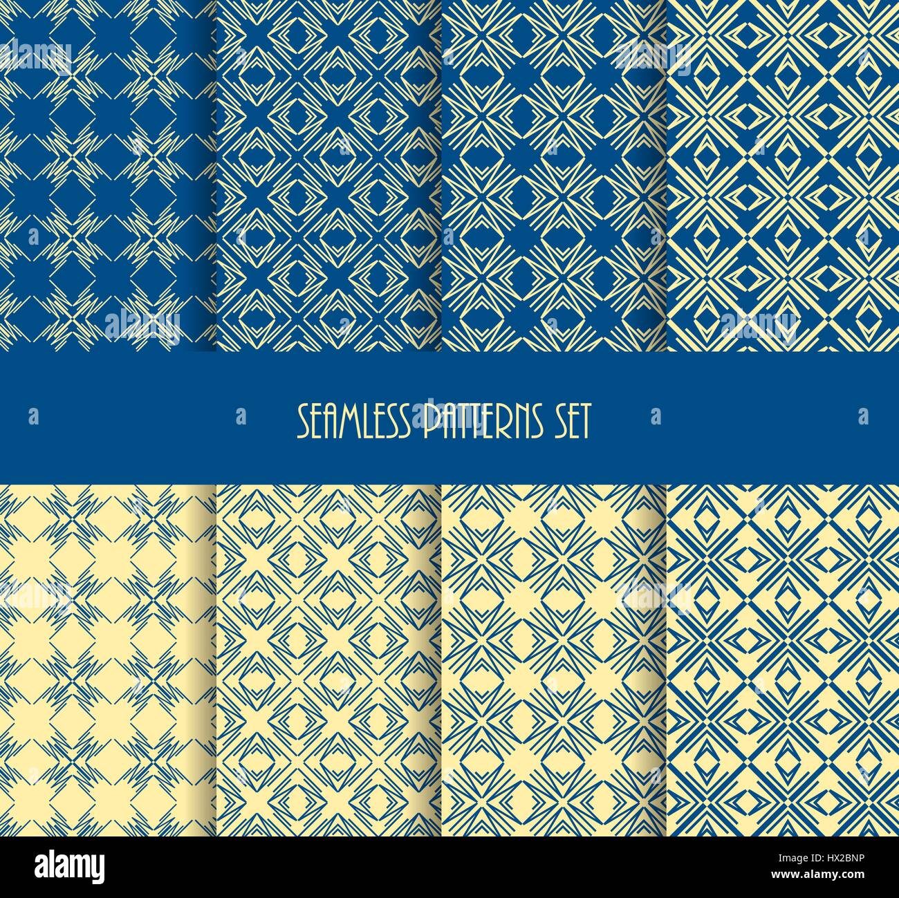 Wiederholbare geometrischen Stil. Stilvolle blau gelb Musterdesign Farbpalette. Dekorative Linie Fliese Hintergründe. Vektor-Illustration. Stock Vektor