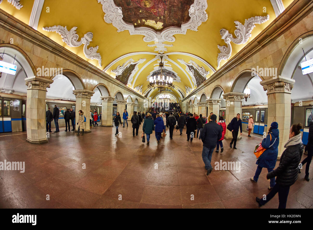 Fisheye Foto der Metro-Station Komsomolskaja in Moskau Stockfoto