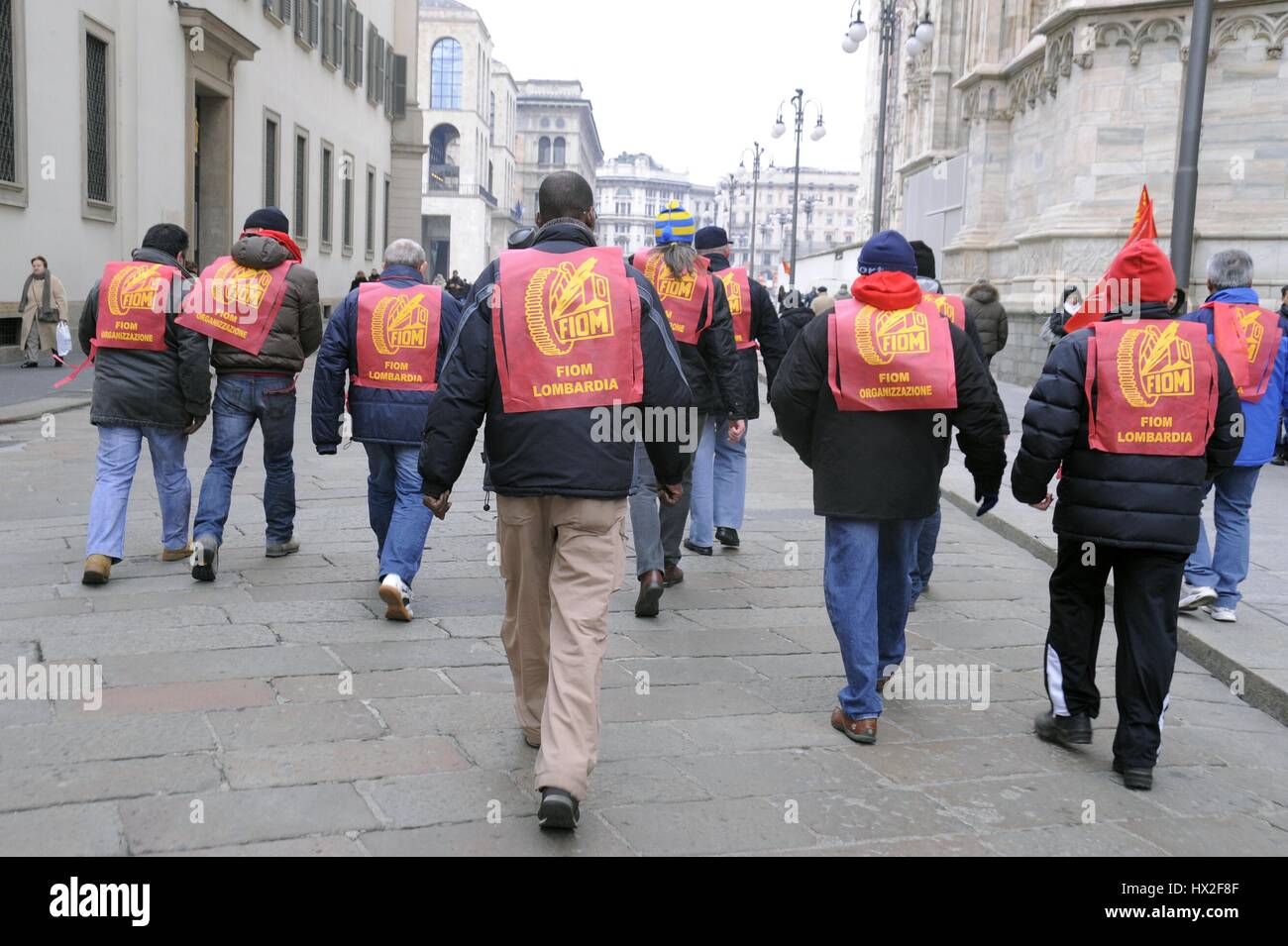 Italien, Metalworkers Streik von der Gewerkschaft CGIL FIOM in der Verteidigung der nationalen Arbeitsvertrag; Demonstration in Mailand Stockfoto