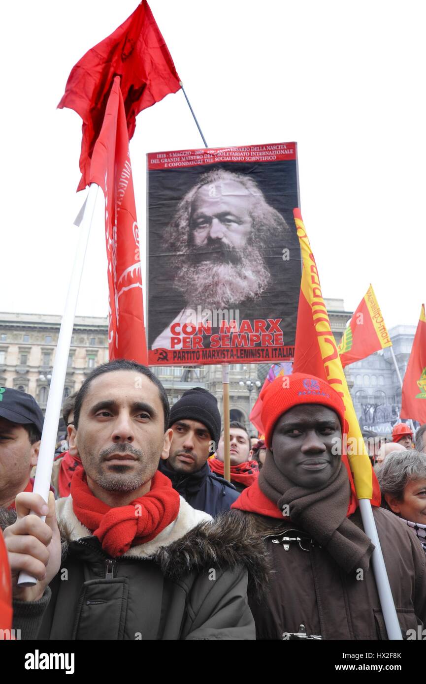 Italien, Metalworkers Streik von der Gewerkschaft CGIL FIOM in der Verteidigung der nationalen Arbeitsvertrag; Demonstration in Mailand Stockfoto