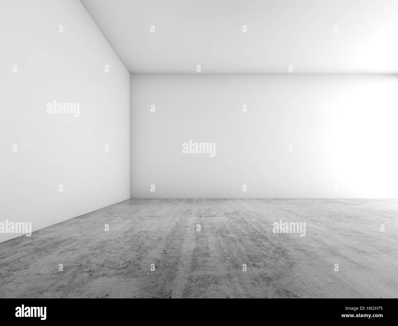 Abstrakte leeren Innenraum Hintergrund, weiße Wände und Betonboden, zeitgenössische Architekturdesign. 3D illustration Stockfoto
